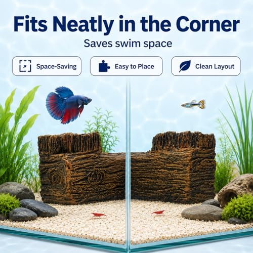 Aquarium Corner Hide Cave – Safe Resin Fish Shelter for Stress Reduction, BPA-Free Tank Decoration, 5.1”x2.7”x1.7” Ideal for Betta, Shrimp & Small Tropical Fish