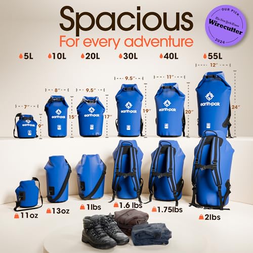 Earth Pak Waterproof Dry Bag - Roll Top Waterproof Backpack Sack Keeps Gear Dry for Kayak with Waterproof Phone Case - color: Blue, size: 20L