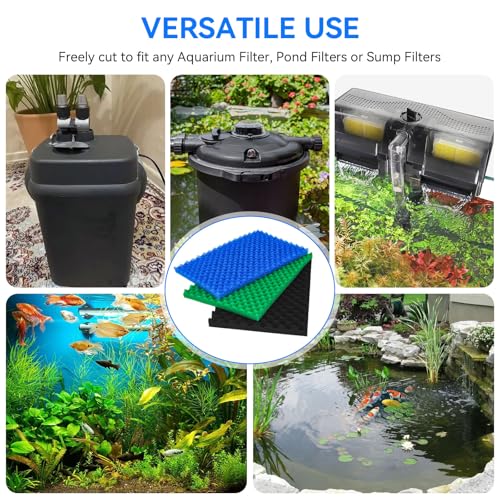 Foam Aquarium Filter Coarse Sump Filter Sponge Cut to Fit Bio Sponge Filters Media Foam Pad Replacement for Aquaneat Sponge Filter Foam for Aquarium Fish Tank Sump Pond 20/30/40 ppi（3 Pack）