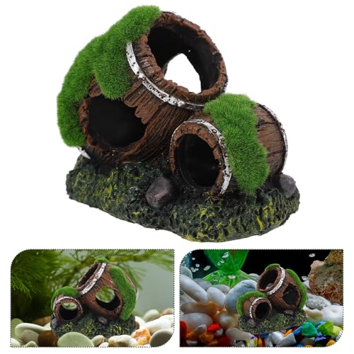 Resin Aquarium Barrel Decor Fish Tank Ornaments Betta Fish Hideout Small Resin Wine Barrel for Aquarium Cave Lizard Tank Accessories