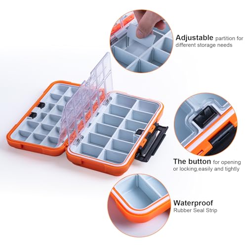 Goture Upgrade Small Tackle Box, Waterproof Fishing Lure Boxes, Fishing Bait Storage Lure Case Bait Plastic Containers Orange - color: Upgrade Orange(Size: 7.8'' L X 4.2'' W X 1.8'' H)