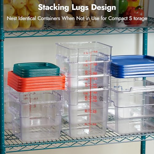 CURTA 8-Pack 4 Qt NSF Clear Polycarbonate Food Storage Containers with Green Lids - Square, Commercial-Grade, Freezer & Dishwasher Safe, Stackable - color: 4.0 Qt 8-Pack(Green Lids)