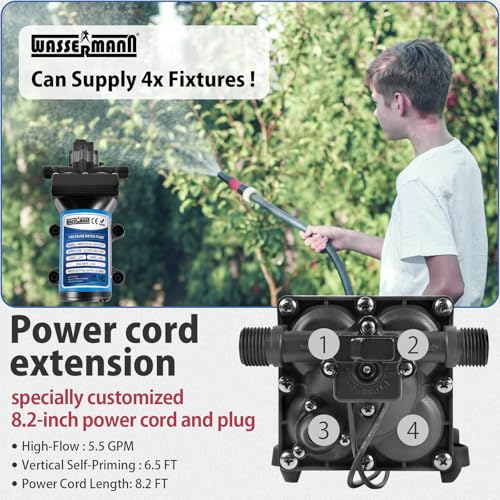 WASSERMANN 115V AC Water Diaphragm Pump,5.5GPM 60PSI 1/2" NPSM with 8.2ft Power Cord & Plug,Self-Priming Fresh Water Pressure Booster Pump,Pressure Switch, for Garden Kitchen Bathroom RV Marine Camper - color: Blue4