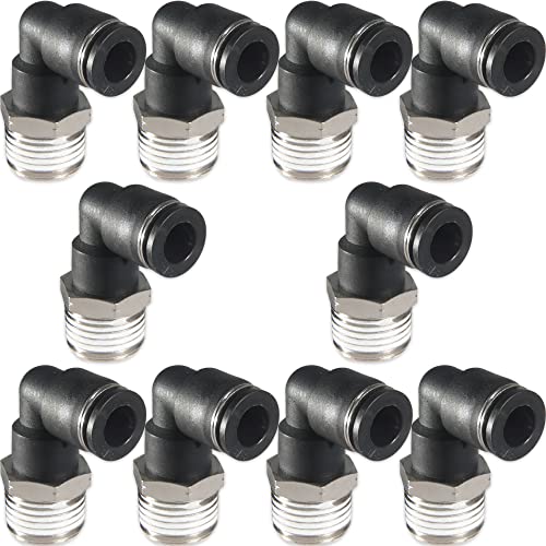 3/8 Air hose fittings, Air fittings Male Elbow 3/8 Inch Tube OD x 1/2 NPT Thread Push to Connect Fitting, PL-3/8-N4 (Pack of 10) (3/8-1/2) - size: OD 3/8 - NPT 1/2