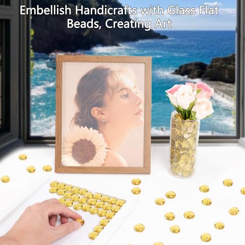Glass Marbles, 0.97 LB Transparent and Smooth Flat Glass Beads for Vases, Mosaic Gem Pebbles for Aquarium Decor, Floral Arrangements, Mancala Stones, Vase Filler and Crafts, Yellow - color: Yellow