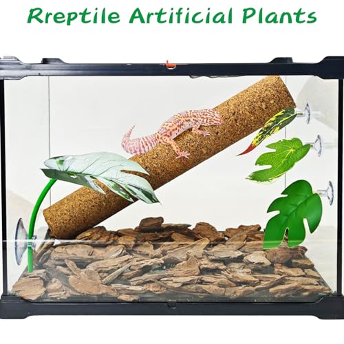 BNOSDM 6 Pcs Crested Gecko Tank Accessories Frog Habitat Platform with Suction Cups Amphibian Plastic Leaf Decoration Reptile Basking Resting Spot for Turtles Lizards (White)