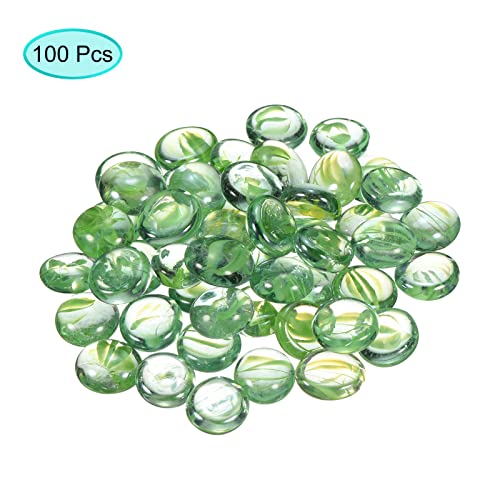 MECCANIXITY Decorative Flat Glass Marbles 17-19mm Rock Vase Filler Beads Pebbles Petal Green for Fish Tank Table Scatter Decor, 100 Pcs - color: Green
