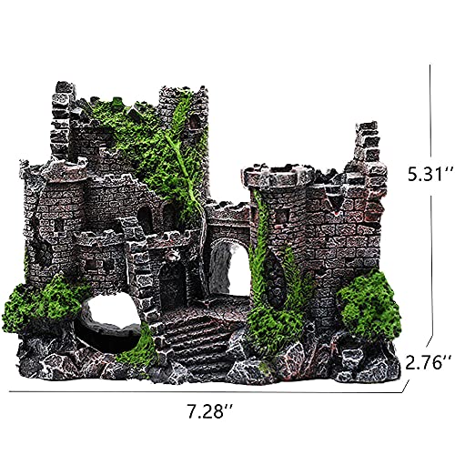 IBWell Ancient Castle Design Resin Aquarium Decoration Hideouts Stone Cave Hide House, Fish Tank Accessories for Betta Shrimp Turtle