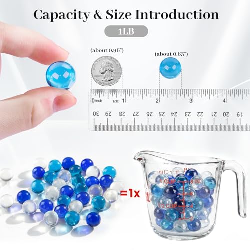 DomeStar 1LB Glass Marbles Bulk, Marbles for Vases 0.63 Inch Vase Fillers Blue Glass Beads Set Ocean Theme for Home Decor - color: Blue Ocean