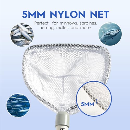 BasicGear Compact Baitwell Net for Live Bait – Soft Nylon Mesh, Aluminum Frame, EVA Non-Slip Grip & Anti-Drop Rope - size: Small