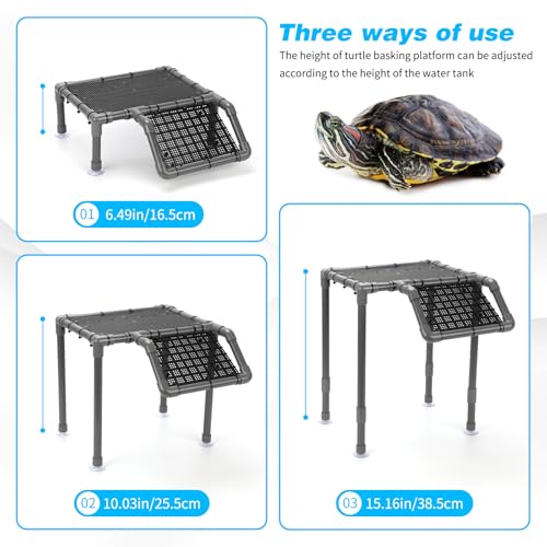 SKARUS Large Standing Turtle Basking Platform with Ramp(6.49"-15.16" H), 10.8" ×8.6" Turtles Docks Aquatic Resting Area, DIY Turtle Tank Accessories for 20–55 Gallon Tanks - color: Grey, size: 10.8"W