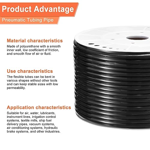 MECCANIXITY Pneumatic Tubing Pipe, 12mmx8mm 295ft 90 Meters PU Air Line Tubing Hose Tube Black for Fluid Transfer Air Compressor - color: Black, size: OD12mm*ID8mm 295ft (90 Meters)
