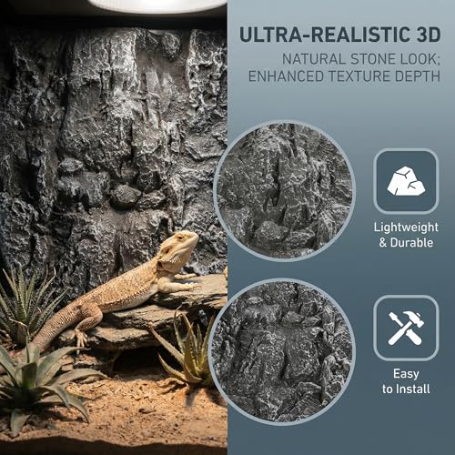Toddmomy Rock Terrarium Background 3D Reptile Habitat Backgrounds, 17.7x11.8in Decorative Backdrop for Tanks Bearded Dragons Lizard Gecko Spider Chameleon Turtle Fish
