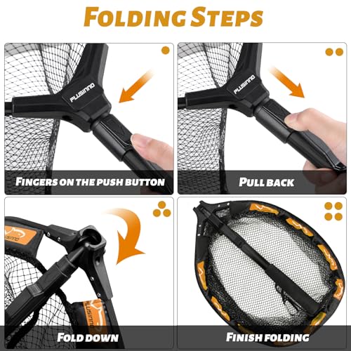 PLUSINNO Fishing Net Fish Floating Landing Net, Kayak Nets with Fixed Foldable Telescopic Pole Handle, Bass Trout Fishing Nets with Nylon Mesh for Pond Lake River, Fishing Gear Gifts for Men Anglers - color: 11.8"/30cm Hoop Size 0.8M Orange(Not Extendable