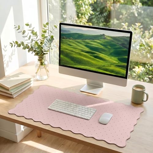 Cute Pink Scalloped Desk Mat with Polka Dot Large Mouse Pad Computer Mat Aesthetic Keyboard Mat for Desktop Laptop Protector for Office & Home - color: A3- Pink