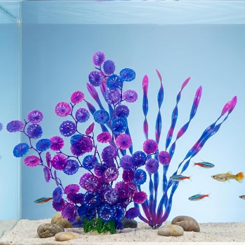 LIYAOLI Silk Aquarium Plants Decorations 12 Inch 2 Pack – Realistic Artificial Fake Plants for Betta Fish Tank Decor Accessories (2Pack-Purple) - color: 2pack-purple