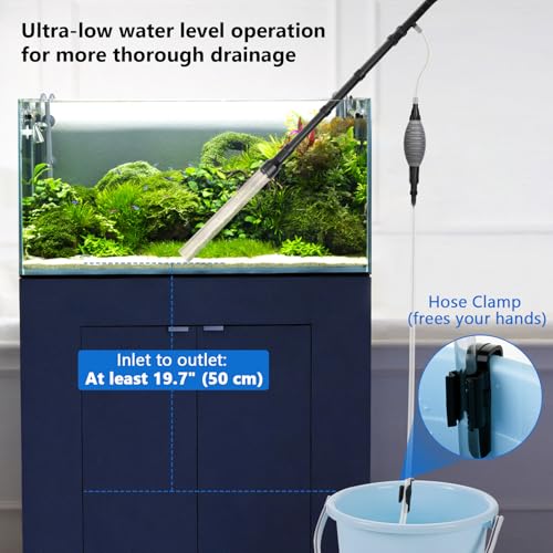 AQQA Gravel Vacuum for Aquarium Siphon - Adjustable Flow Fish Tank Cleaner with Handle, Manual Siphon Pump Water Changer Sand Rock Suction Cleaner, Upgraded Hard Hose with Threaded Connection (L) - size: L for tanks under 34" deep
