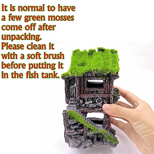 M2cbridge Aquarium Decorations Fish Hideout House Betta Cave with Green Lifelike Moss (Style 4) - style: Style 4