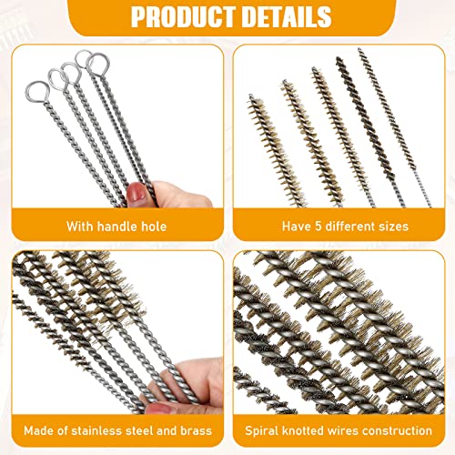 10 Pieces Wire Tube Brushes Bulk for Cleaning Pipe Tube Brass Stainless Steel Round Wire Brush for Auto Parts Christmas, Bottles, Tubes, 5 Sizes(Silver) (Silver Gold) - color: Silver Gold