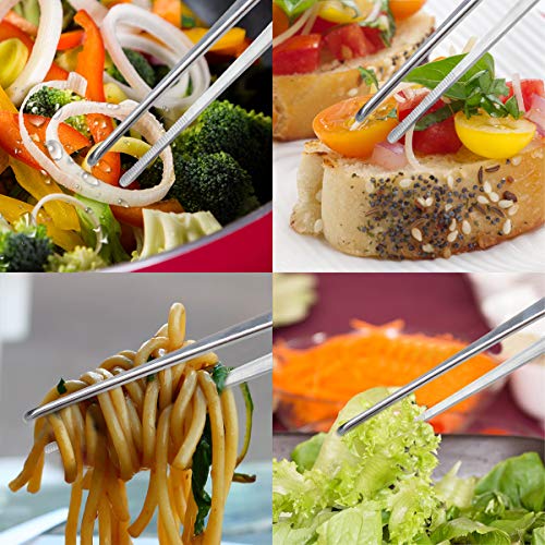 Adecco LLC Stainless Steel Tongs tweezer with precision serrated tips for sea food (8" 10" 12")