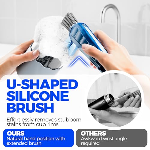 6 Pack Holikme 4 in 1 Cup Lid Cleaning Brush Set with 3 Straws, Multifunctional Bottle Brush, Silicone Cup Lid Gap Cleaner, Durable Bristle Crevice Cleaning Brush, Navy - color: Navy