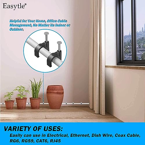 400pcs Black Cable Clips 4/6/8/10mm Cable Wire Clips Nail in Cable Clips Cable Tacks Coaxial Nail Clamps Cable Nails for Cords Cable Management RG6 RG59 CAT6 RJ45 Ethernet Cable Clips Coax Clamps