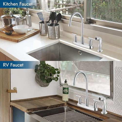 Kitchen Faucet, High Arc 360° Swivel Spout, 2-Handle 8 Inch Centerset Kitchen Sink Faucet with Side Sprayer, 3 or 4 Hole Kitchen Faucet for RV, Utility & Laundry Sink, Polish Chrome - color: Polish Chrome