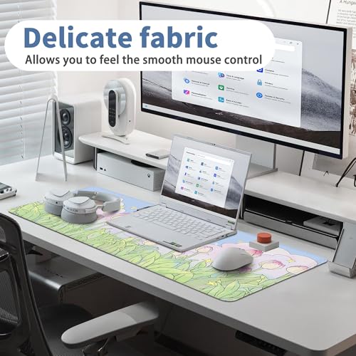Kawaii Flower Mouse Pad Large Desk Mat Extended Keyboard Mouse Pad Cute XL Mousepad with Non-Slip Base and Stitched Edge Plant MouseMat Desk Pad 31.5 x 11.8 in Mouse Pads for Desk Home Office Gaming - color: Cute Flower