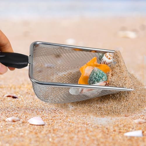 Beach Sand Sifter, 2 Beach Sifting Sand Telescoping Pole Sets with Scoops, Baskets, Mesh Bag, for Picking Up Shells Shovels Shark Teeth