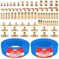 CheeMuii 76 PCS Brass DOT Air Line Fittings with 100FT 1/4" and 50FT 3/8" Blue DOT Air Lines Kit Push Lock Air Line Quick Connect Fittings with Pneumatic Tubing Set - size: 2ROLL-80PCS-BLUE