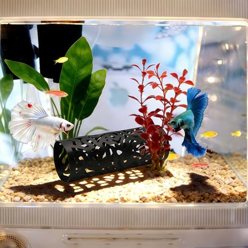 Betta Fish Hammock Hideout Aquarium Cave, Black Metal Hollow Cylinder Tunnel for Betta Resting Spot, Floating Betta Log Alternative, Shrimp Cave, Bettas Enrichment Toys Fish Tank Accessories - color: Fish Hammock - a