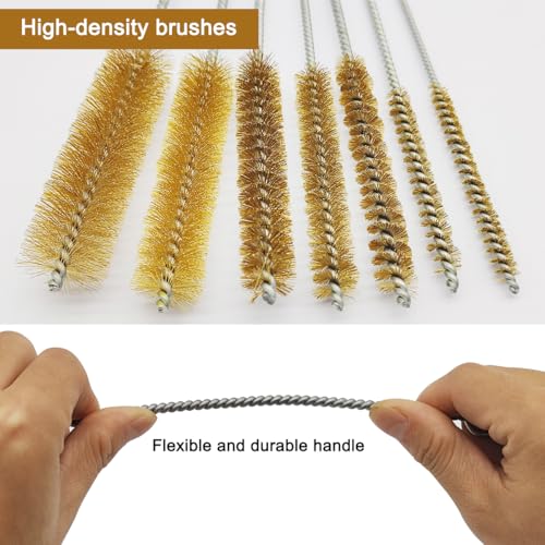 7 Pcs Brass Wire Tube Brushes Bottle Brush Set,11Inch Long Wire Brass Brushes for Cleaning,Wire Pipe Cleaner Bore Brush Deep Cleaning for Tubes,Bottle,Keyboards,Glass, Gold