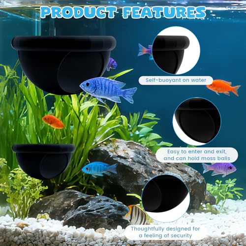2 Pcs Floating Betta Hide & Shrimp Cave – All-in-One Aquarium Hammock, Aquarium Floating Betta Fish Skins, 3D Printed Feeding and Resting Shelter for Small Shrimp - color: Black