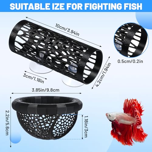 2Pcs Betta Hammock and Fish Toys, Fish Tank Accessories with Floating Betta Hide and Tunnel for Aquarium (Black)