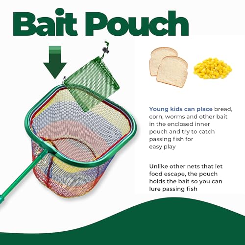 DaddyGoFish Kids Fishing Net - Extendable Telescopic Landing Net for Boy Girl Children Catching Small Fish Crab Shrimp Minnow Dragonfly Beach Pier Lake River Ocean - color: Style 3 (2 Pack, Green + Green)