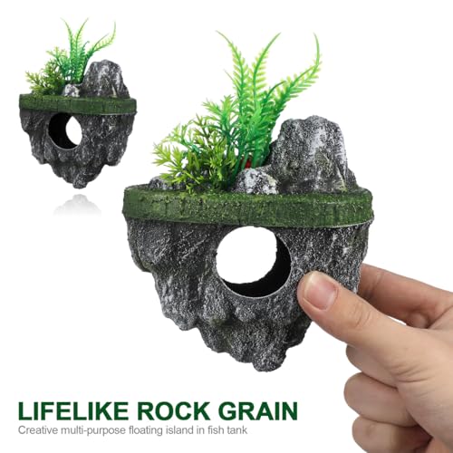 Homoyoyo Floating Aquarium Decor, Fish Tank Decorated Rock for Betta Fish Guppies Goldfish Shrimps Hermit Crabs Realistic Rock Tank Ornament with Hideaway Shelter Safe Resin Material 7.48X5.31X4.33In