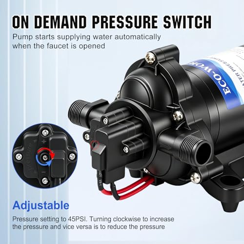 ECO-WORTHY RV Fresh Water Pump 12V DC 3.5GPM 45PSI with Pressure Switch, 12Volt Self Priming Water Pressure Diaphragm Pump On demand for RV Yacht Camper Sprayer Food Truck Black - size: 3.5GPM-45PSI-12V-Standard Package