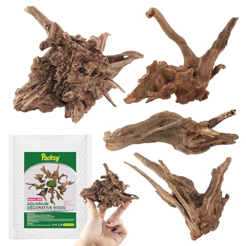 4pcs Natural Aquarium Driftwood Decoration,Perfect for Aquascaping,Fish Tanks and Reptile Habitats,Enhances Underwater Aesthetics and Provides Hiding Spots for Fish(4pcs/4-6inches)