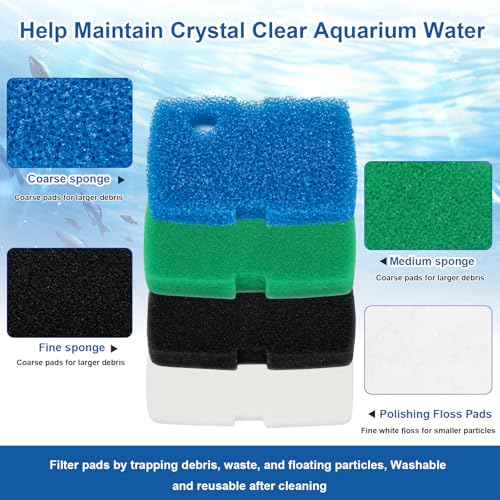 Replacement Canister Filter Pads Replacement for Cascade 700/1000 CCF2UL/CCF3UL Generic Aquarium Floss Media, 4 pcs of sponge bio filter pads (1xCoarse, 2xMedium, 1xFine), 12 pcs of white floss pads