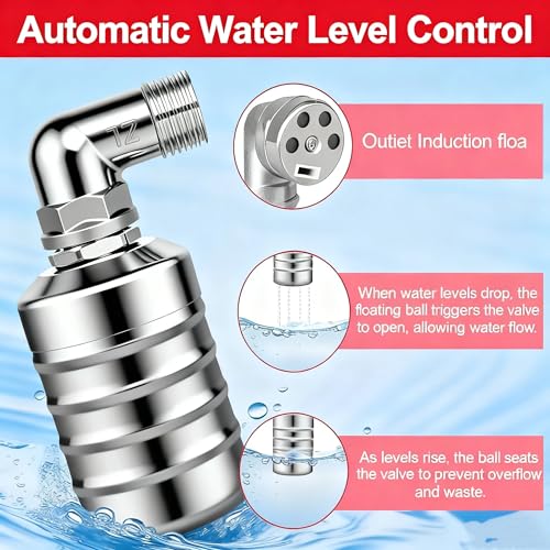 Automatic Float Valve for Water Tank, 2 Pack Stainless Steel Tank Float Valve 1/2" & 3/4", Auto Shut Off Water Level Control Valve for Livestock Trough, Aquarium, Pool