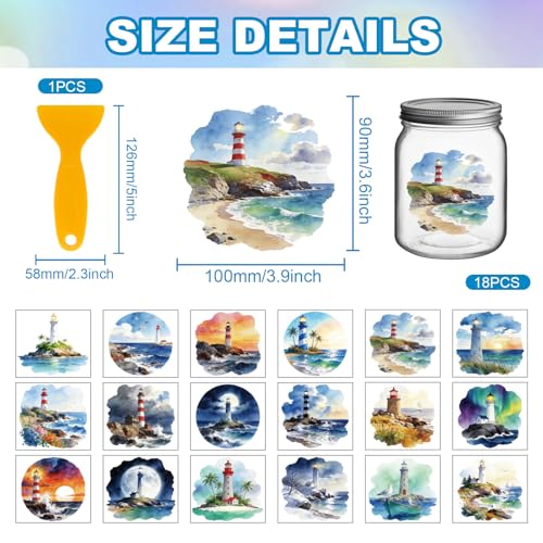 GLOBLELAND 18 Sheets Ocean Lighthouse Transfer Stickers 3.9x3.6 Inch Summer Sea Colorful Transfer Decal Sunset Rub on Transfer for Cup Decal Vase Glass Art Crafts Decorations - style: Ocean Lighthouse