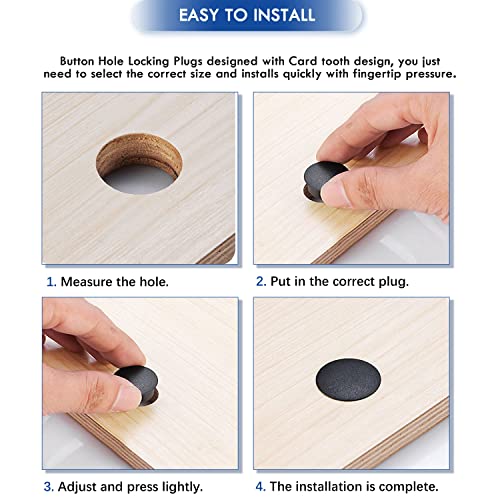 250 PCS 8 Sizes Nylon Plastic Hole Plugs Black 1/4, 5/16, 3/8, 1/2, 5/8, 3/4, 7/8, 1 Inch Round Hole, Flush Type Panel Knockout Locking Plugs, Furniture Cabinet Pipe Insert End Covers Caps - size: 8 Sizes, Black((1/4“-1”, 250 PCS)