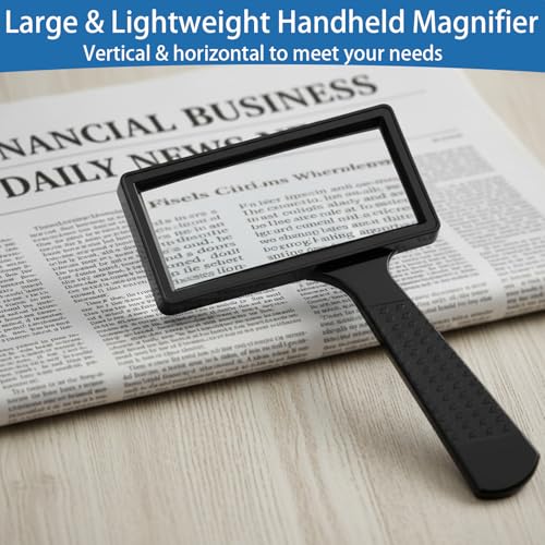 5X Rectangle Reading Magnifier, Large Magnifying Glass Scratch Resistant Glass Lens, Large Horizontal Viewing Area Magnifier for Observation Reading Hobbies Nature Exploration