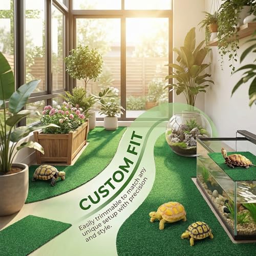 BESPORTBLE Turtle Basking Platform Artificial Grass Anti-Slip Turf Mat 19.6x9.8in for Aquarium Reptile Terrarium Amphibian Habitat
