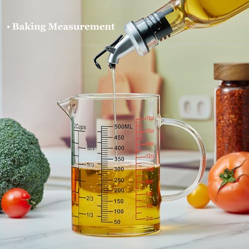 Ackers BORO3.3 Glass Measuring Cup-[Insulated handle | V-Shaped Spout]-Made of High Borosilicate Glass Measuring Cup for Kitchen or Restaurant, Easy to Read, 500 ML (16 Oz, 2 Cup) - size: 2Cup,500ml(High Borosilicate Glass)