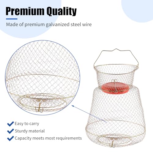 Floatable Galvanized Steel Wire Fish Baskets, Collapsible Floatable Wire Fish Baskets,Portable Fishing Basket Fishing Net Cage (1)