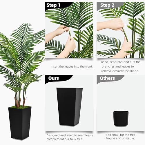 ASTIDY Artificial Palm Tree 5FT - Fake Tree with White Tall Planter - Faux Tropical Areca Floor Plant in Pot - Artificial Silk Plant for Home Office Living Room Decor Indoor