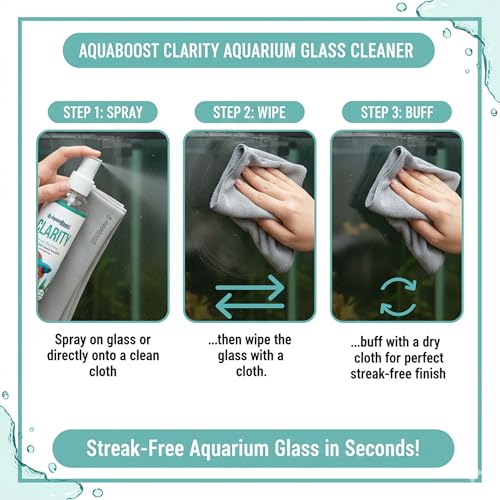 Aquarium Glass Cleaner - Streak-Free, Removes Water Spots & Mineral Deposits, Ammonia-Free, Safe for Acrylic & Plastic, 8oz Spray Bottle with Microfiber Cloth