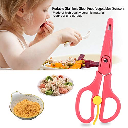 Food Shears Stainless Steel Baby Scissors Food Scissor with Plastic Cover for Toddlers, Preschool Training Kids Scissors(Red)