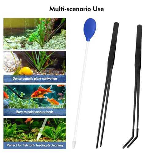 3 Pcs Multi-Functional Axolotl Tank Accessories, Pro-Grade Straight and Curved Long Tweezers with Extended Reach and Ergo-Grip, Plus a Precision Coral Feeder in One Care Bundle